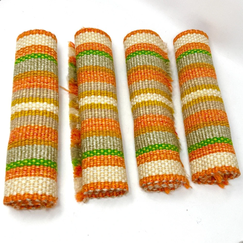 Placemats Set 4 MCM 70s 80s Orange Green Woven Rectangle Colorful Festive Fun